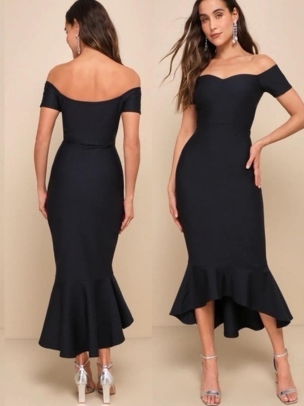 NWT Lulu’s How Much I Care Midnight Blue Off-the-Shoulder Midi Dress Small Chic